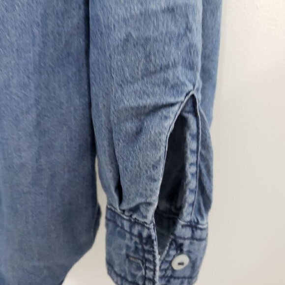 Esmara by Heidi Klum Denim Roll Tab Sleeve Rhinestone Trim Pullover Top Sz 6 - Picture 4 of 7